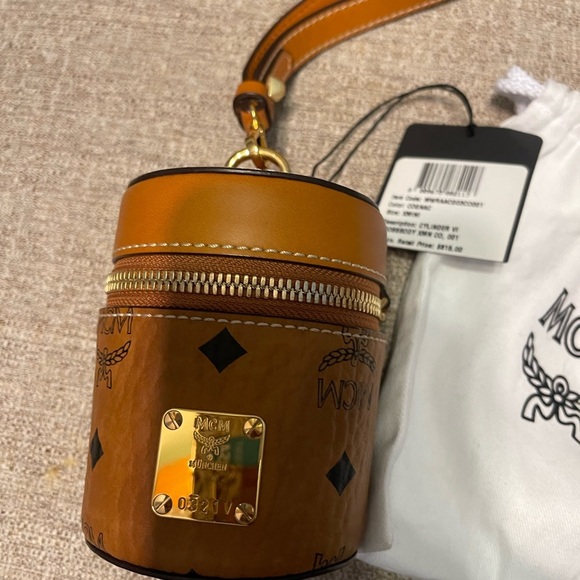 MCM Cognac Visetos Wristlet Cylinder with Crossbody - Picture 2 of 3